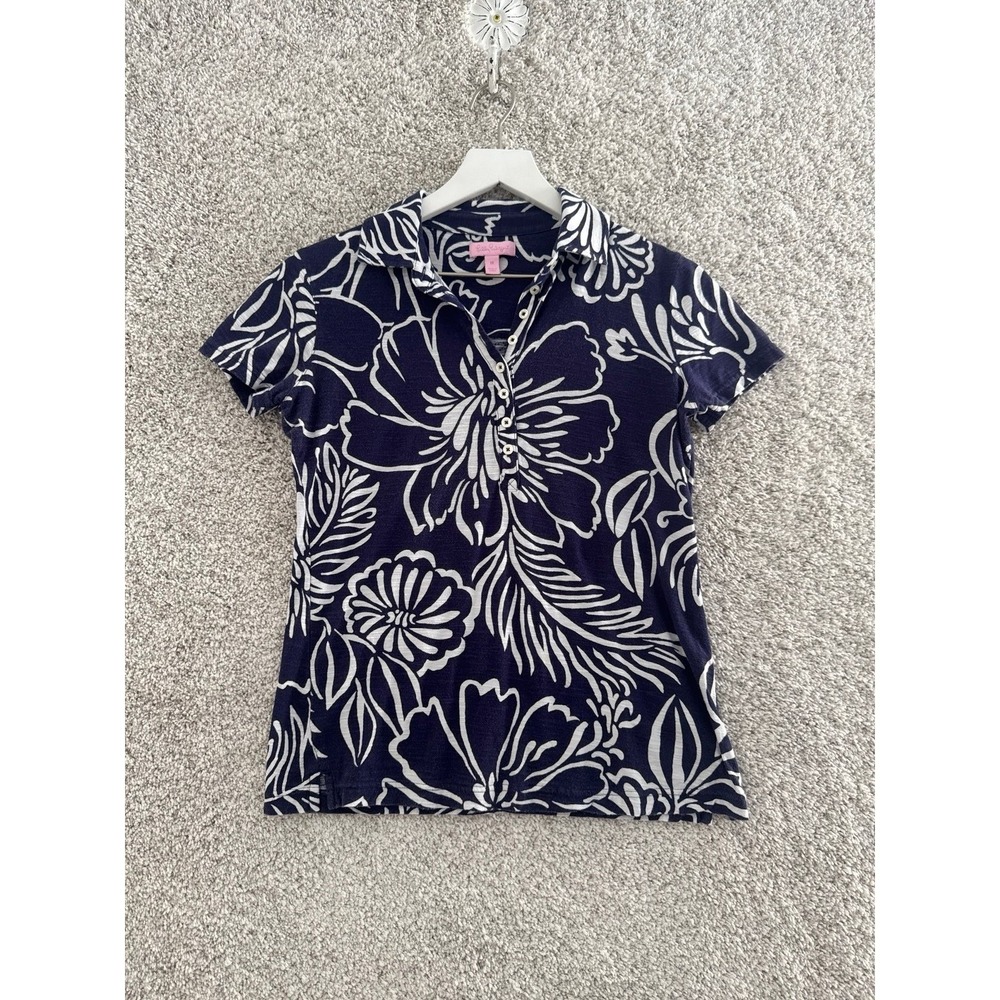 Lilly Pulitzer Trophy Polo Bright Navy Bella Top Size Medium